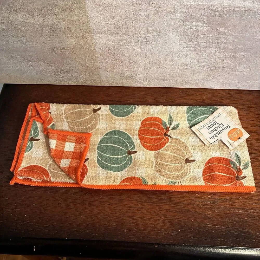 Set Of Fall Decoration. Wooden cup AUTUMN VIBES, Candle In Mug, Dish Towels NEW